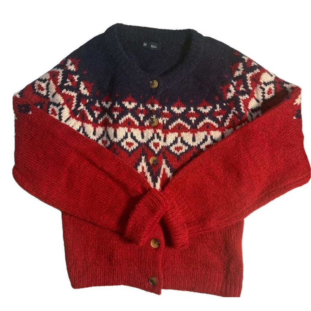 VINTAGE GAP Women's Fair Isle Crop Cardigan Sweater Y2K Size Medium Tall EUC